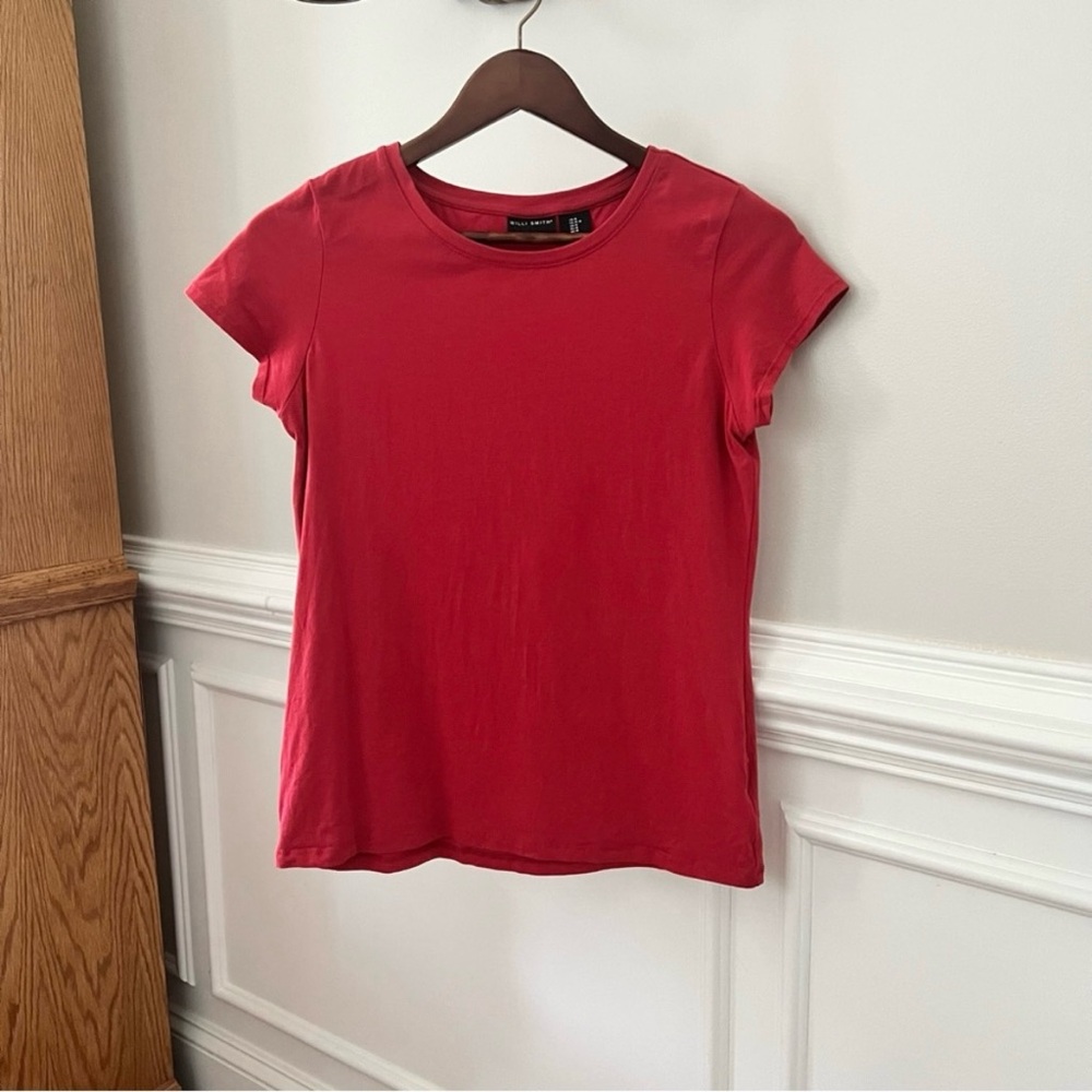 New Willi Smith Red Fitted Short Sleeve T-Shirt
